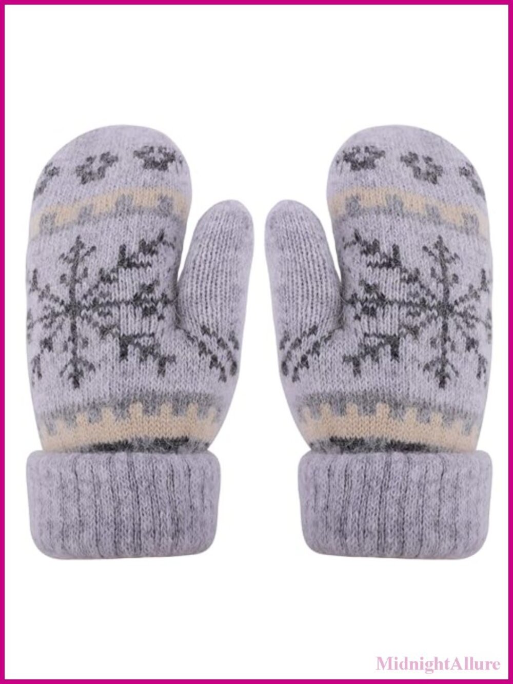 Warm Knit Mittens Double Layer Thick Snowflake Winter Gloves